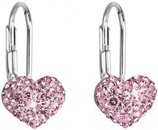 Strieborné dievčenské náušnice tvar srdca so Swarovski Crystals  Ag 925/1000