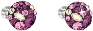 Strieborné guľaté náušnice so Swarovski Crystals - amethyst  Ag 925/1000