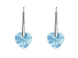 Strieborné náušnice so srdiečkom 10 mm Crystal Aquamarine  Ag 925/1000