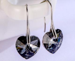 Strieborné náušnice srdiečka Crystal Silver Night  Ag 925/1000 Priemer krištáliku: 10 mm