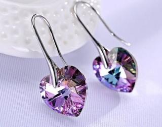 Strieborné náušnice srdiečka Crystal Vitrail Light  Ag 925/1000 Priemer krištáliku: 10 mm