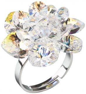 Strieborný prsteň s krištáľmi Swarovski biely kvietok, pre ženy, pre slečny, crystal aurore boreale, nastaviteľný prsteň  Ag 925/1000
