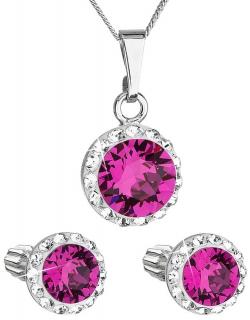 Súprava šperkov okrúhly model so Swarovski crystals - fuchsia  Ag 925/1000 Rh 4 g