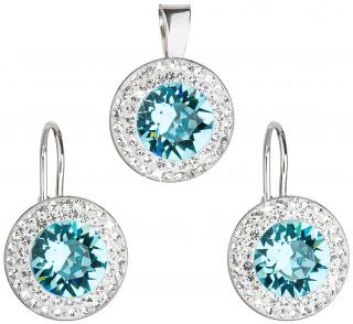 Súprava šperkov s krištáľmi light turquoise - modré, guľaté, dámske šperky, súpravy, náušnice a prívesok  Ag 925/1000