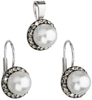 Súprava šperkov s krištálmi Swarovski a bielou perlou, pre ženy, pre dievčatá, striebro Hmotnosť Ag 925/1000: 2 g + RH