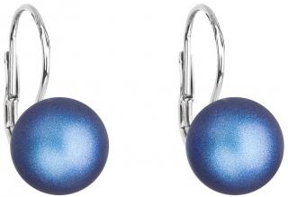 Visiace strieborné dámske náušnice s perlou Swarovski crystals dark blue  Ag 925/1000