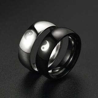 Ying Yang partnerské obrúčky pre dvojice strieborno čierne z chirurgickej ocele Dámska veľkosť: 51, Pánska veľkosť: 54