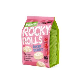 Ryžový snack s mliečnou polevou a malinovou príchuťou Rocky Rolls BENLIAN 70g