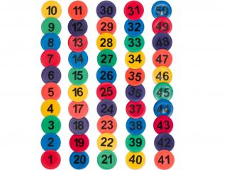 Sada značiek na podlahu s číslami, písmenkami alebo aktivitami Variant: čísla 1-50