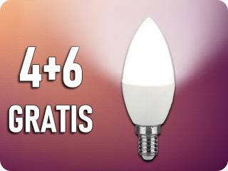 E14 LED žiarovka 3,7W, 320lm, sviečka, 4+6 zadarmo! Denná biela