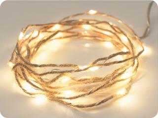 LED dekoračné lano 2m, 20LED, 2xAA, teplá biela, bez funkcií,  strieborná meď [X012011110]