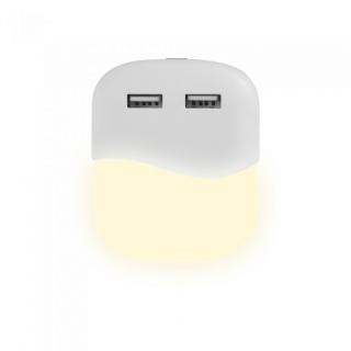 LED Nočné svetielko 0.4W (10lm), 2xUSB, hranaté Denná biela