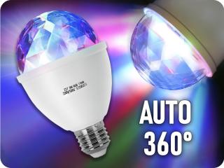 LED párty žiarovka E27, 3W, RGB, automatická rotácia