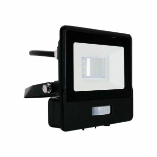 LED reflektor s PIR senzorom, 10W, 735lm,  Samsung chip, 1m kábel, 100°, IP65, čierny Teplá biela