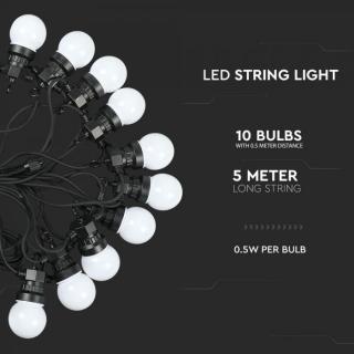 LED Reťazové svietidlo 10x 0,5W RGB LED žiarovky, 5m, 24V, IP44