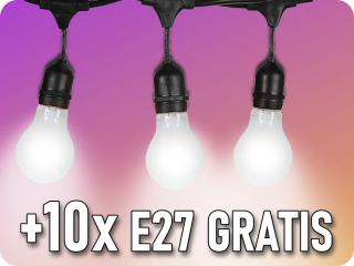 LED reťazové svietidlo pre 10xE27, 10m, IP44 [WOJ+14342] + 10xE27 LED žiarovky zadarmo!