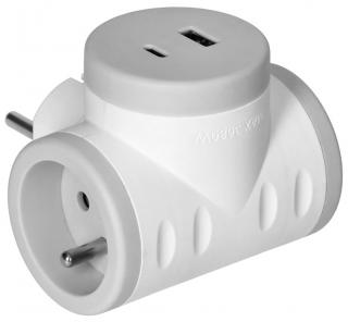 ORNO rozbočovač 2x(2P+E) + 2xUSB, Quickcharge, bielo-šedý [OR-AE-13281/G]