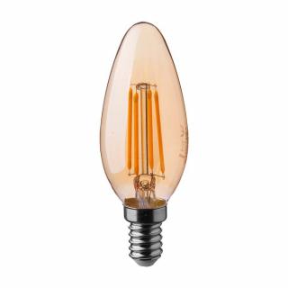 Retro LED Filament žiarovka sviečka, E14, 4W, 350lm, jantárové sklo, 2200K, s plamienkom