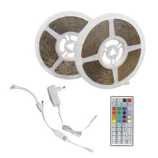 Set RGB LED pásik 2x5m + napájanie + ovládanie + PIR senzor, dosah 2m, 2,5W/m