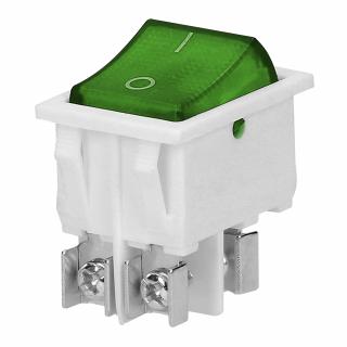 Vypínač kolískový I/O zelený, hranatý, podsvietený, 16A/230V, biely [OR-AE-13179/G/W]