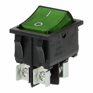 Vypínač kolískový I/O zelený hranatý, podsvietený, 16A/230V, čierny [OR-AE-13179/G/B]