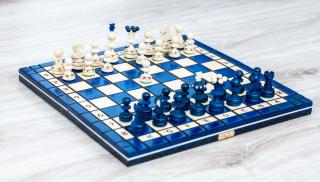 Drevený šach Dámsky gambit modré