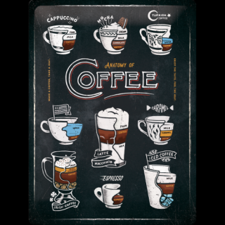 Plechová ceduľa Anatomy of Coffee