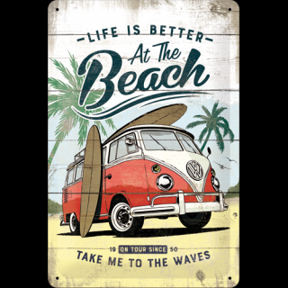 Plechová ceduľa VW Life is better at the Beach