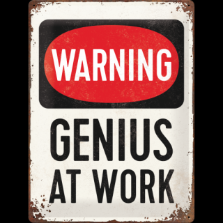 Plechová Ceduľa Warning! Genius at Work (2)