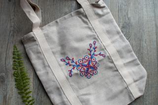 Nákupná ľanová taška s výšivkou Folklórny kvet  - Vrecko na chlieb