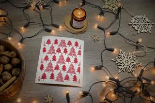 Vianočná prateľná hubka Vianočný les - JANGNEUS Motív: červená potlač
