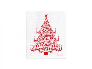 Vianočná prateľná hubka Vianočný stromček červený - JANGNEUS Motív: červená potlač