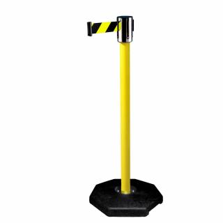 Oddeľovací priemyslový stĺpik s pásom 2,7 m a 4,5 m, žltý s gumovou základňou Název: žltý stĺpik, hlavica strieborna, podstava gumová, farba pásky…
