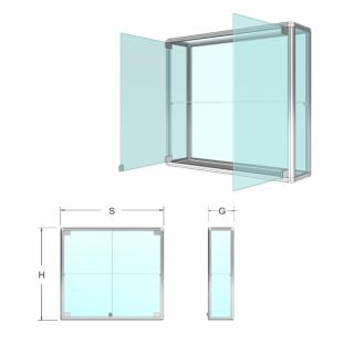 Závesná presklená vitrína na tovar - kalené sklo Název: 100 x 70 x 25cm, kalené sklo +1 police 8mm