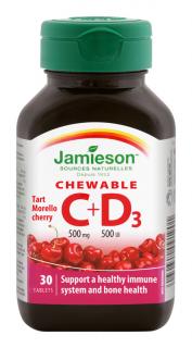 Jamieson Vitamín C 500 mg + D3 čerešňa 30 tabliet