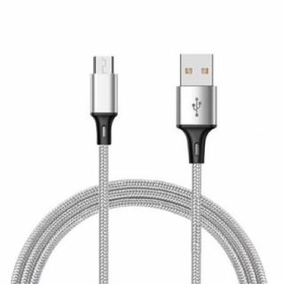 Durable Cable - Strieborný nabíjací USB kábel (iPhone, Android) Napájanie: Android: Micro USB