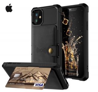 Luxria Wallet Case pre iPhone - Čierne kožené púzdro pre karty a bankovky Iphone: 11 Pro Max