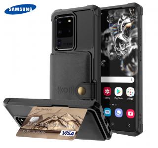 Luxria Wallet Case pre Samsung - Čierne kožené púzdro pre karty a bankovky Samsung: Galaxy Note 10 Plus