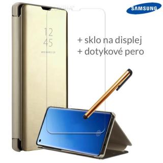 Otváracie Púzdro Roybens Clear View pre Samsung - Zlaté  + Darček ochranné sklo a dotykové pero Samsung: Galaxy A10