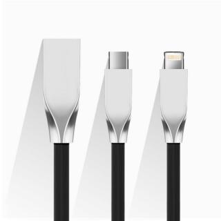 Roybens Aluminum Cable Čierny - Plochý USB kábel pre iPhone a Android (Lighting, Type-c) Pre: Android (Type-C)