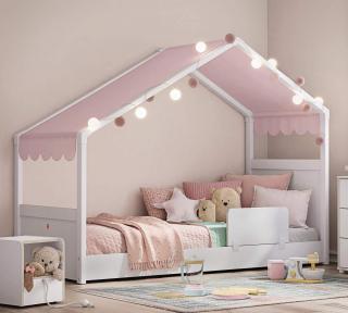 Detská posteľ so strieškou 90x200 cm Montes White ružová
