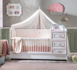 Detská rastúca postieľka s prebaľovacím pultom Romantic Baby SET