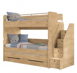 Poschodová posteľ Mocha Studio pre 3 deti 90x200 cm s úložným priestorom (schody)