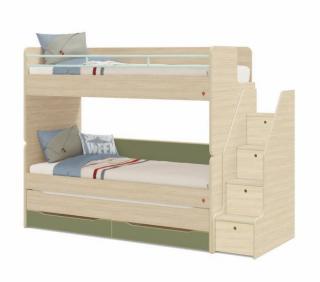 Poschodová posteľ pre 3 deti 90x200 cm s úložným priestorom (schody) Montes Natural Studio