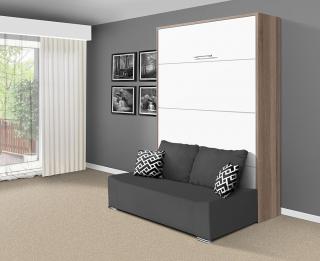 Sklápacia posteľ s pohovkou VS 21058P 200x120 farba lamina: dub sonoma tmavá/biele dvere, Varianta dverí: lesklé