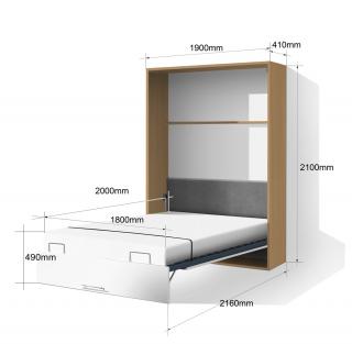 Sklápacia posteľ VS 1054 P - 200x180 cm A nosnost postele: štandardná nosnosť, farba lamina: orech lyon/biele dvere