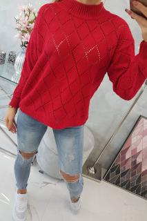 Dámsky rolákový sveter so vzorom UNI 1: UNI Červená