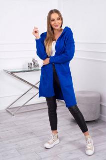 Dámsky sveter dlhý s kapucňou a vreckami Farba: Modrá