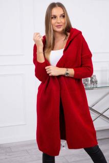 Dámsky sveter dlhý s kapucňou Farba: Červená