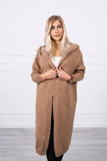 Dámsky sveter dlhý s kapucňou Farba: Karamelová